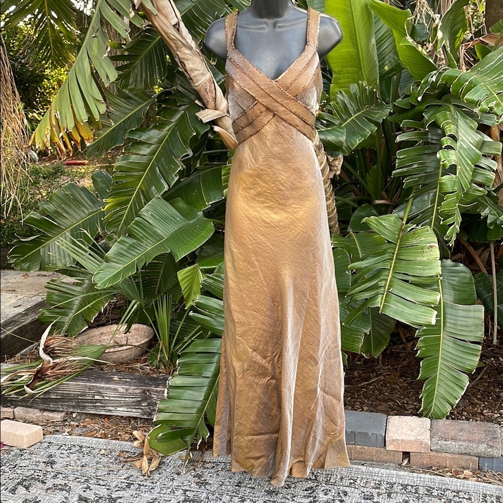Alex evenings, bronze beaded bias, cut slip-dress and jacket
